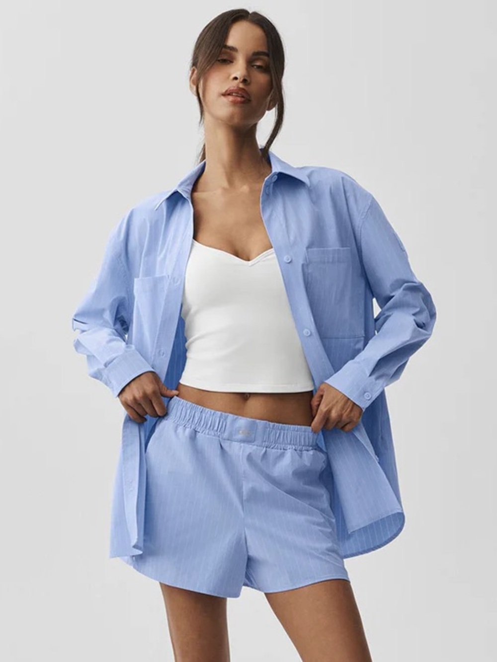 ALO Pinstripe Daylight Boxer Short in Light Provence Blue - Small